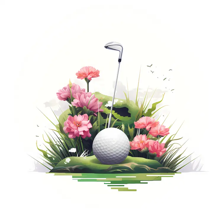 Golf Ball and Club with Flowers