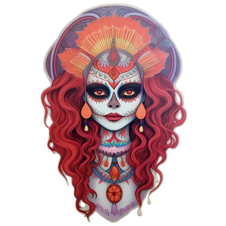 Red Sugar Skull Art for Day of the Dead