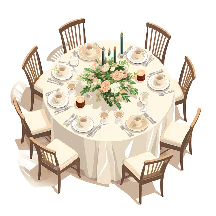Round Table Setting with Floral Centerpiece
