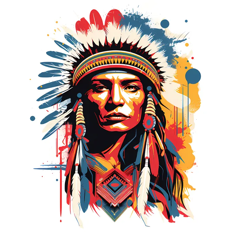 Artistic Portrait of Native American Man with Headdress