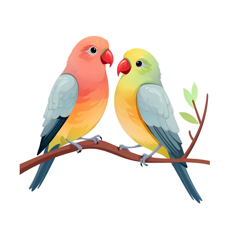 Colorful Parrots on a Branch for Valentine's Day