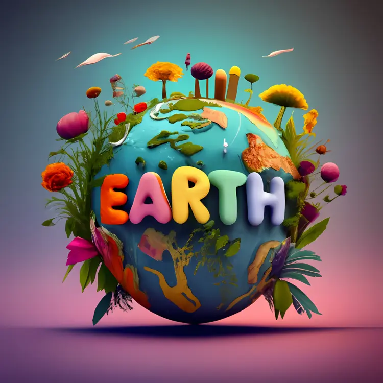 Colorful Earth with Flowers and Plants