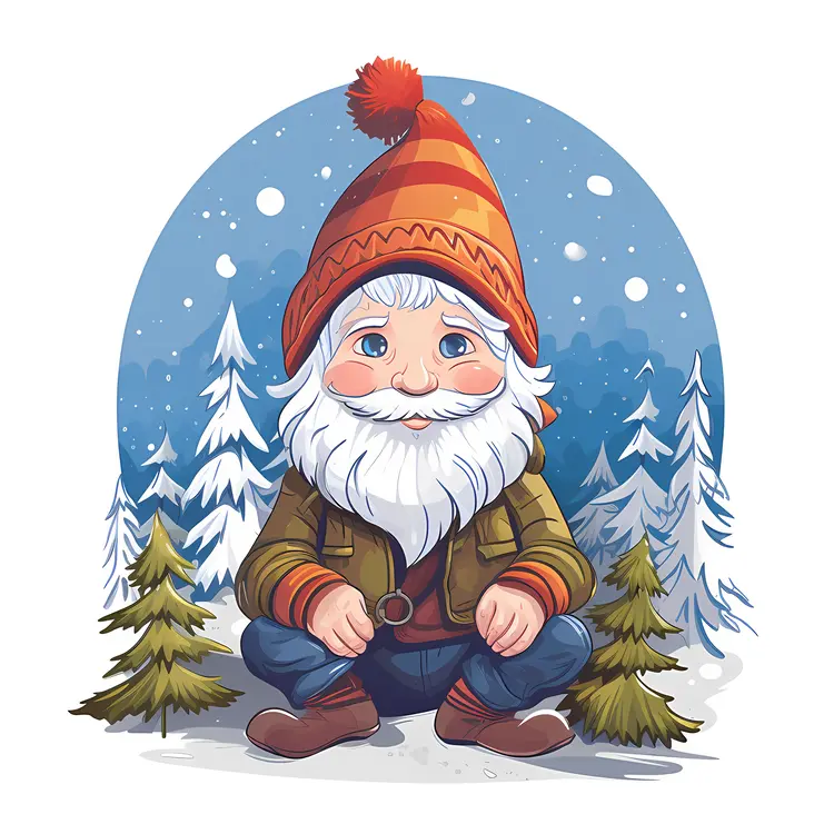 Cute Gnome in Snow with Orange Hat
