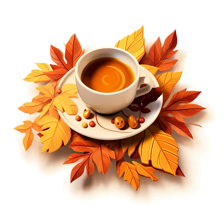 Coffee Cup Surrounded by Autumn Leaves