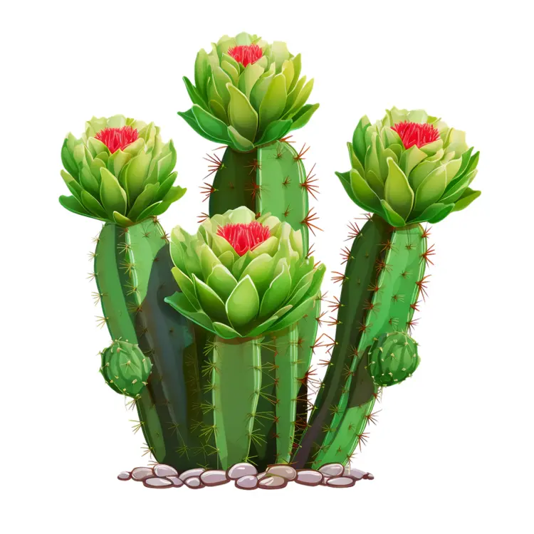 Green Cactus with Flowers Illustration