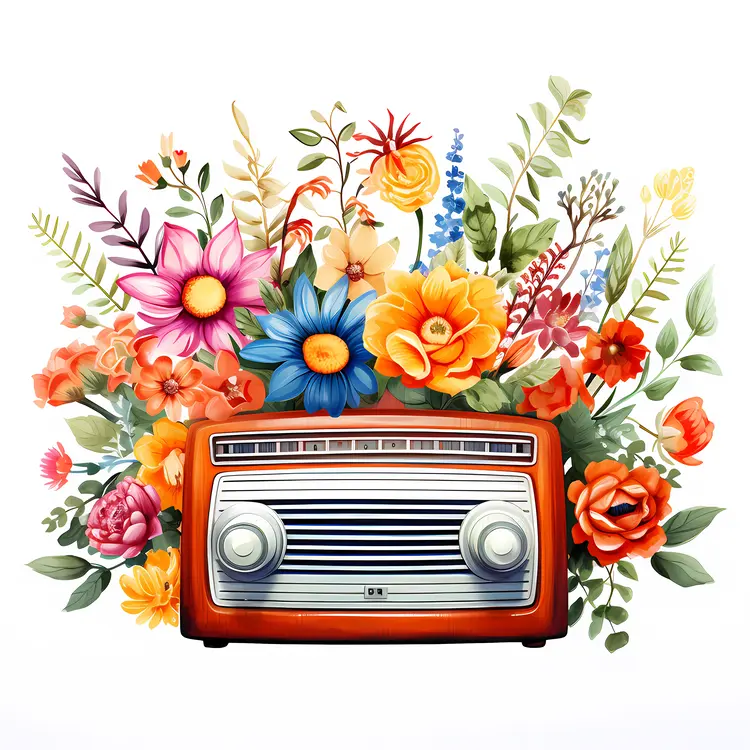 Vintage Radio with Colorful Flowers