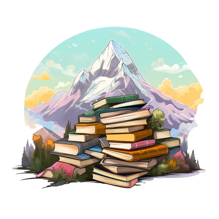 Stack of Books with Mountain Background