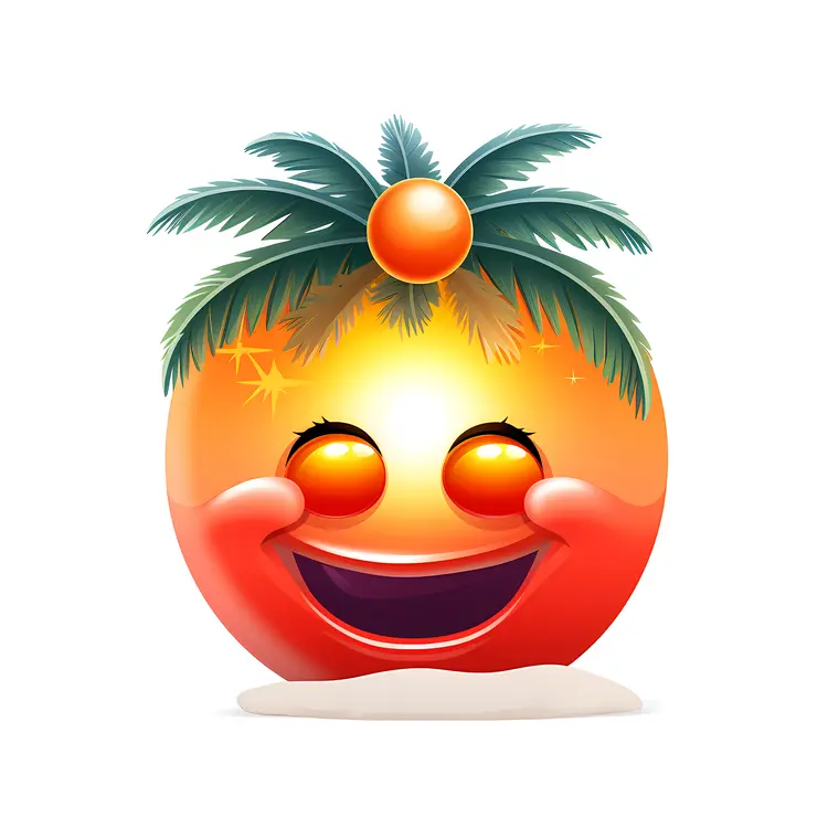 Smiling Face with Palm Leaves and Orange Ball