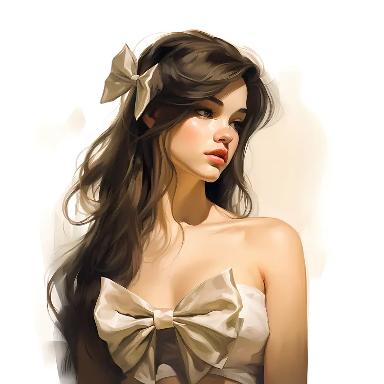 Elegant Girl with Bow Illustration