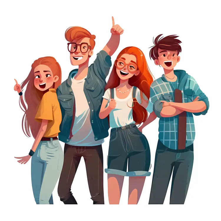 Happy Group of Friends in Casual Outfits