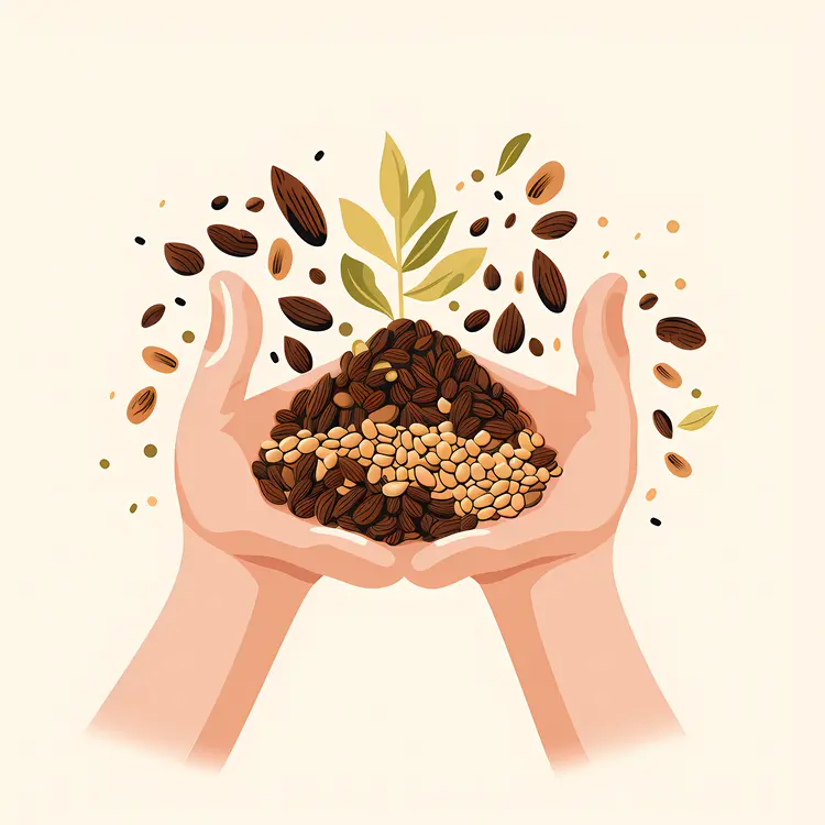 Hands Holding Seeds with a Growing Plant