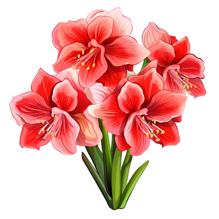 Red Flowers with Green Leaves