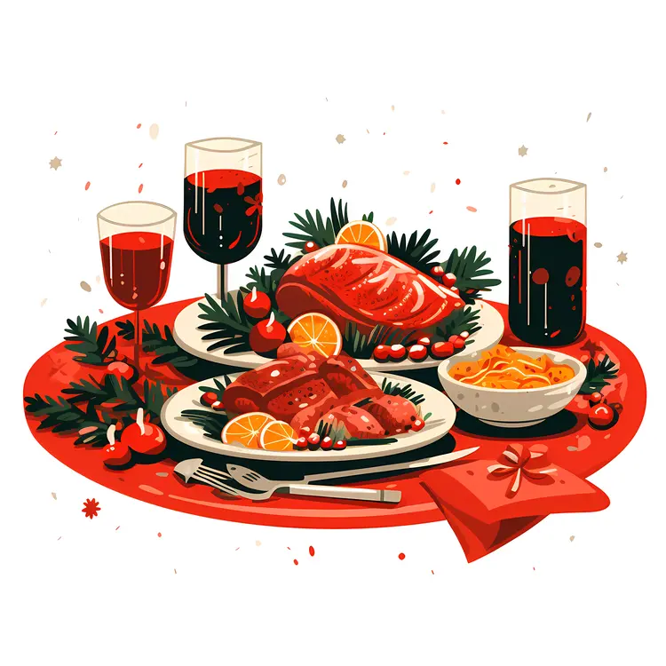 Festive Dinner with Wine and Roast Meat