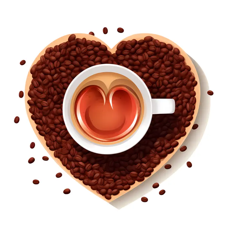 White Coffee Cup with Heart Shape Coffee Beans