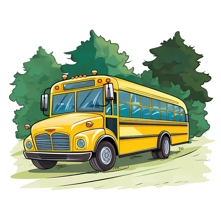 Yellow School Bus in a Green Landscape