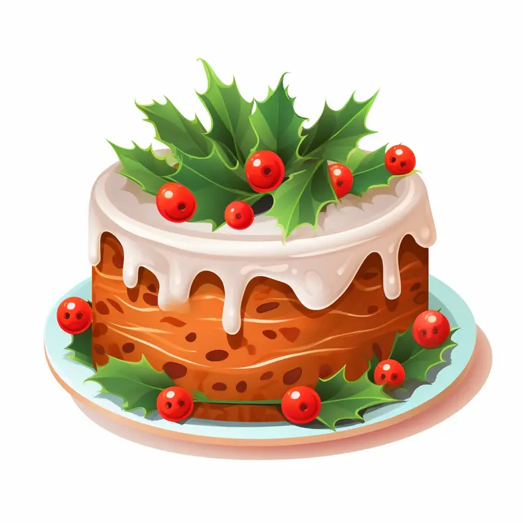 Christmas Cake with Holly and Icing