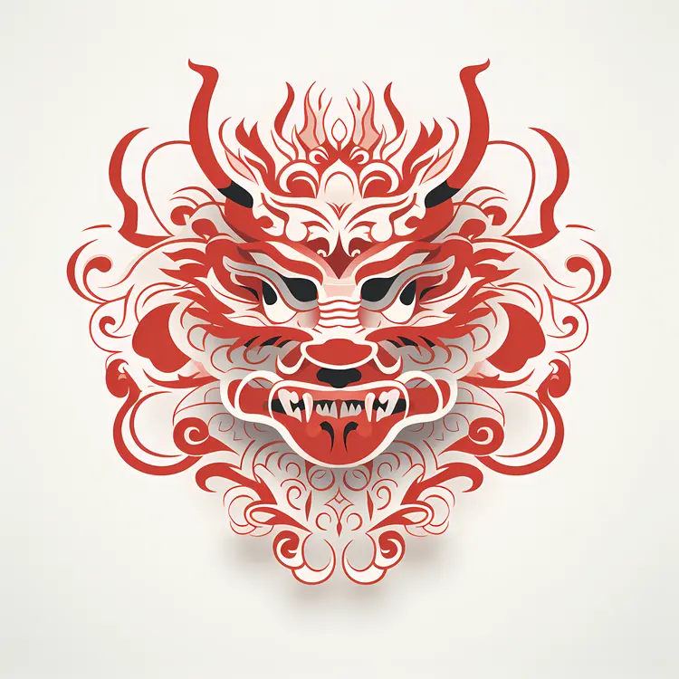 Red and White Dragon Face Illustration