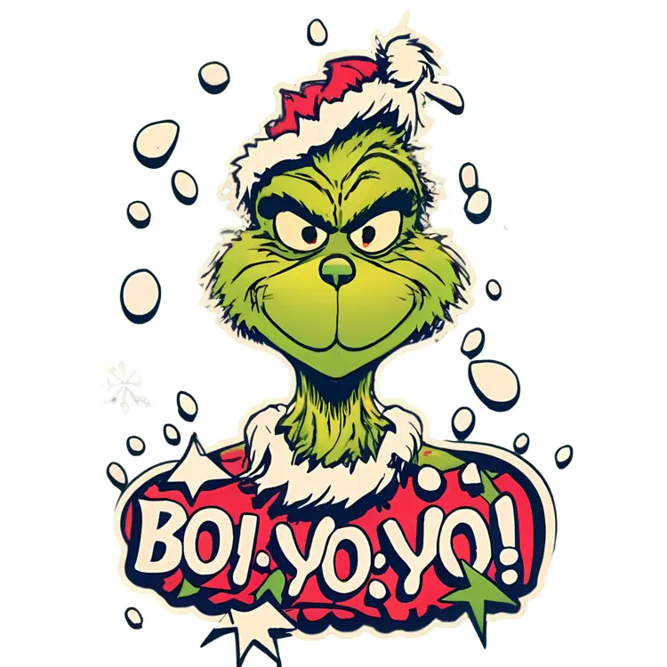 Grinch in Santa Hat with 'Boi Yo Yo' Text