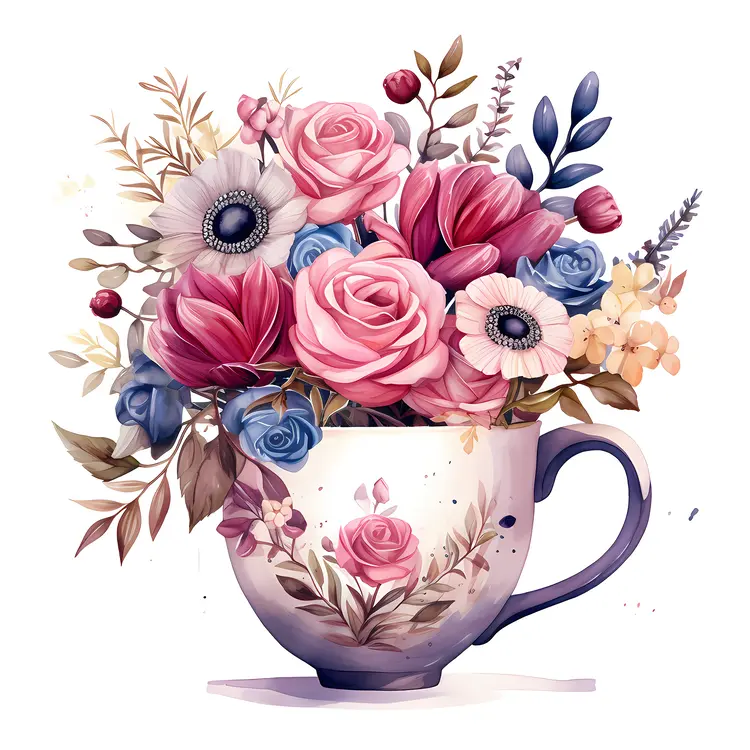 Elegant Floral Mug with Pink and Blue Flowers