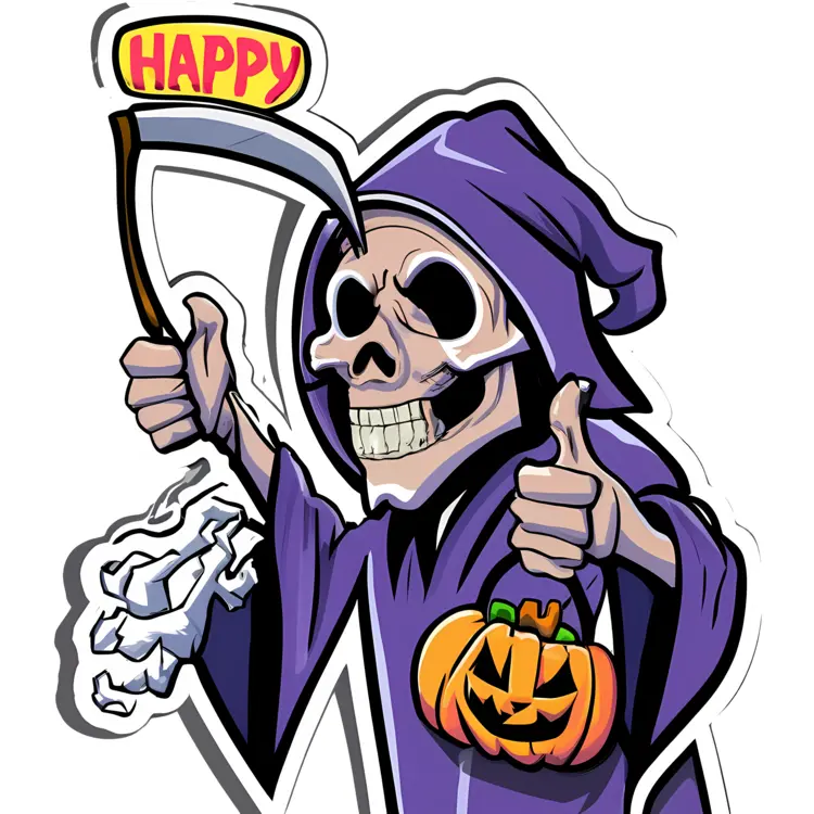 Grim Reaper with Scythe and Pumpkin