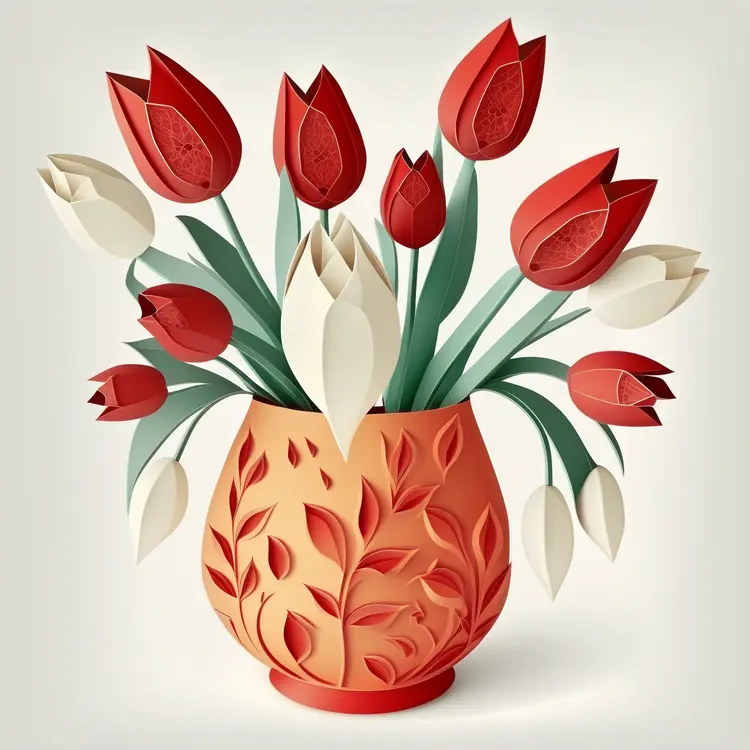Beautiful Red and White Tulips in Decorative Vase