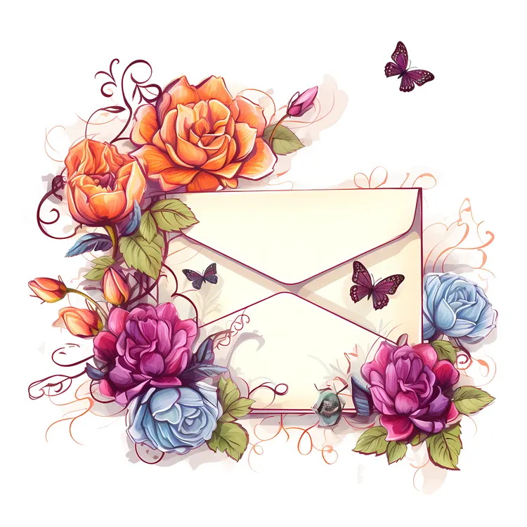 Decorative Envelope with Flowers and Butterflies