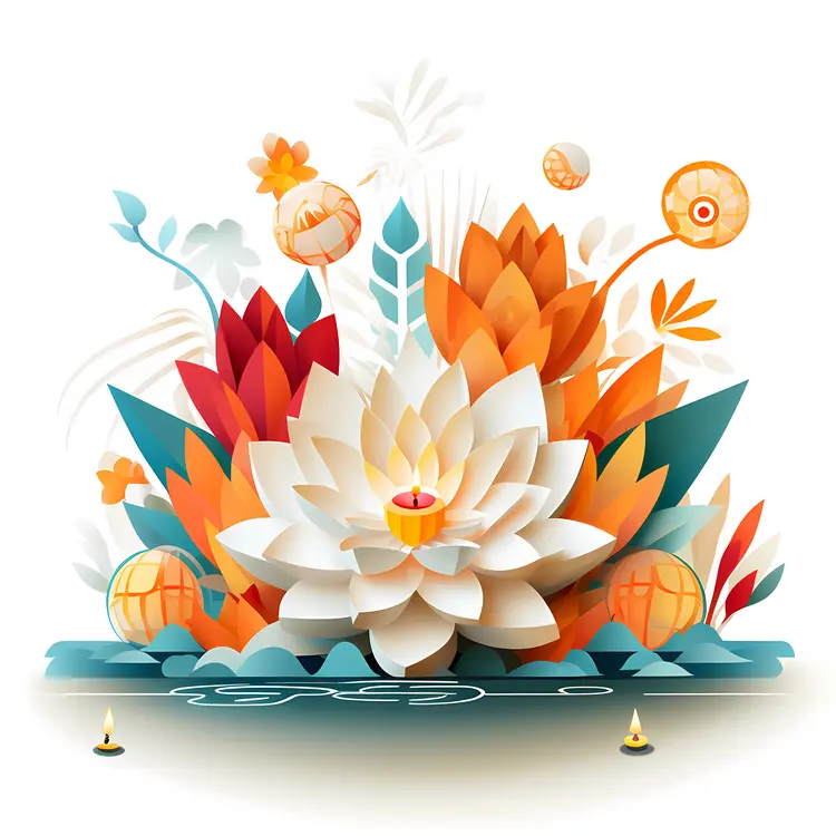 White and Orange Lotus Flowers with Decorative Elements