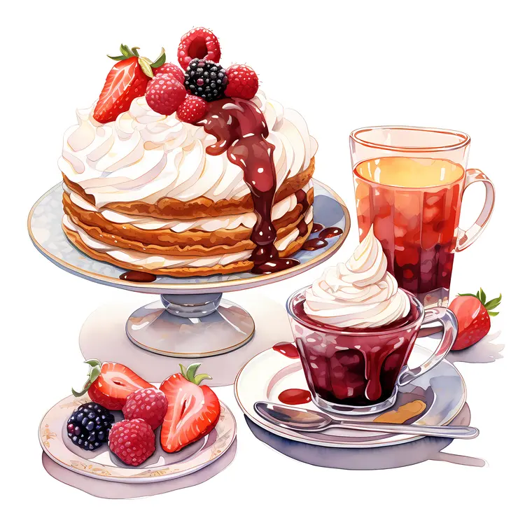 Cake with Berries and Whipped Cream