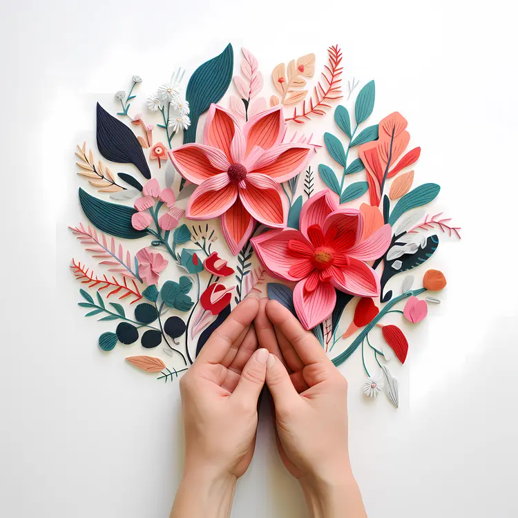 Hands Holding Red and Pink Flowers