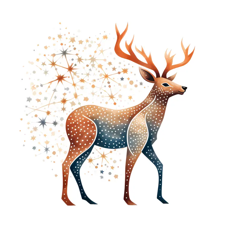 Dotted Deer with Antlers and Starry Background