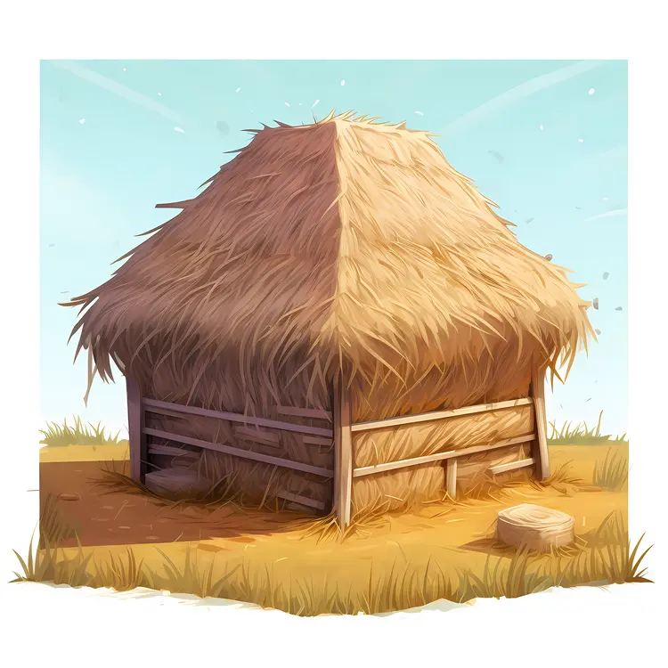 Traditional Straw Hut in a Rural Setting