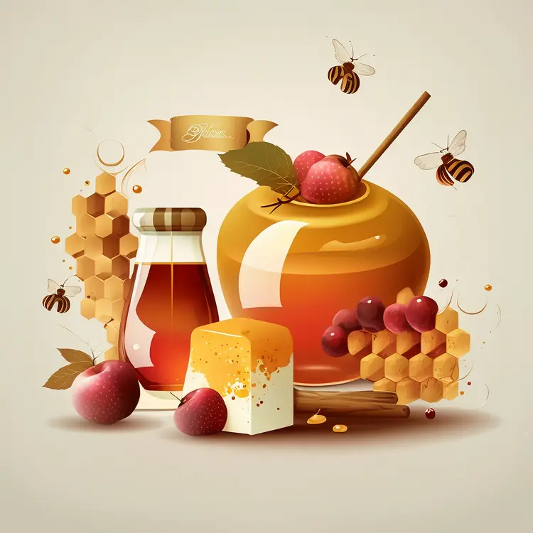Honey Jar with Honeycomb and Bees Illustration