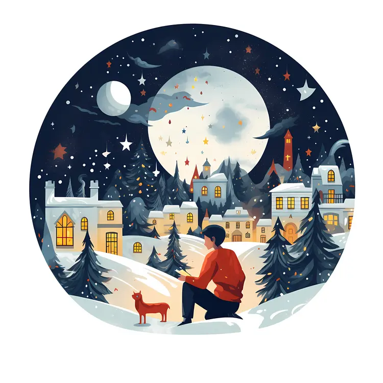 Winter Village under the Moonlight