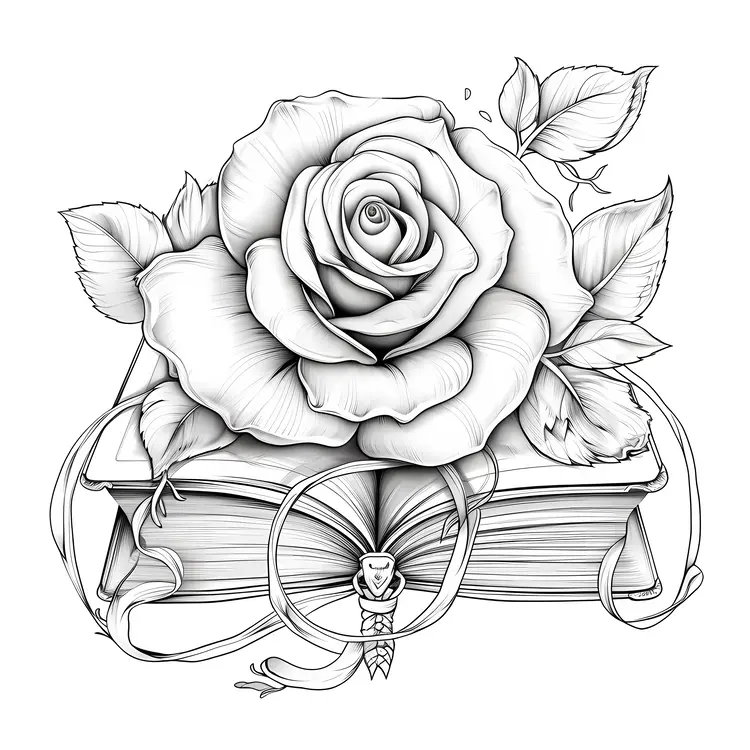 Beautiful Rose on a Book Sketch