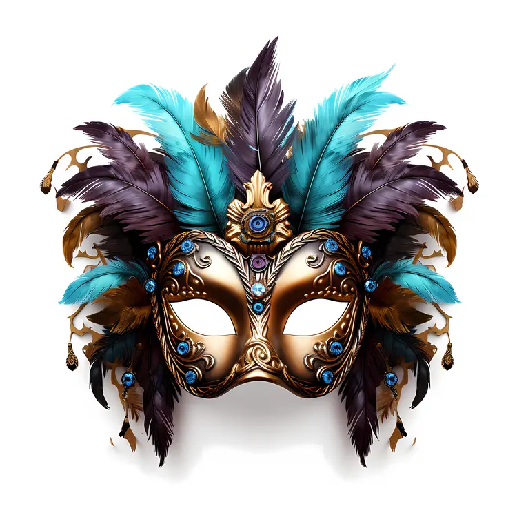 Gold and Blue Feather Venetian Mask