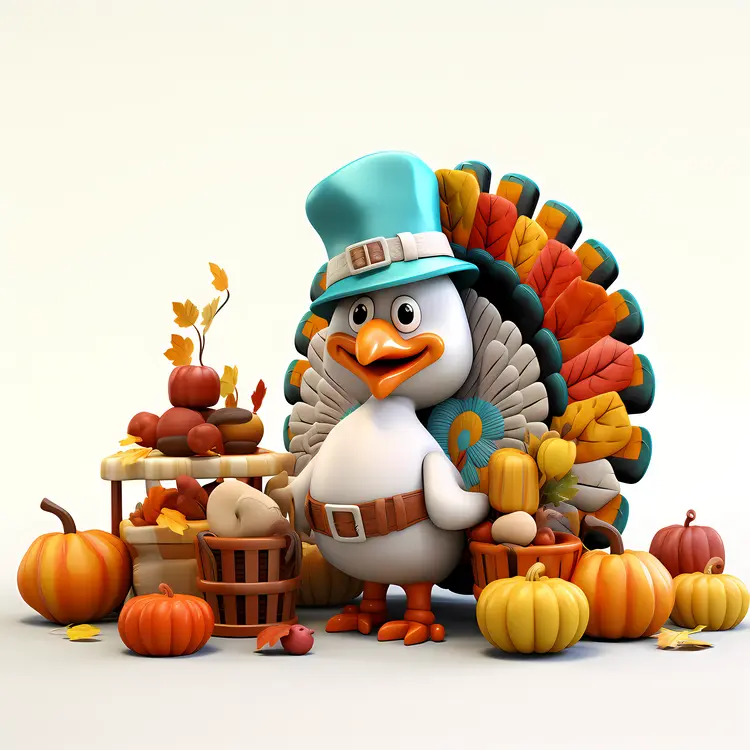 Thanksgiving Turkey with Autumn Decorations