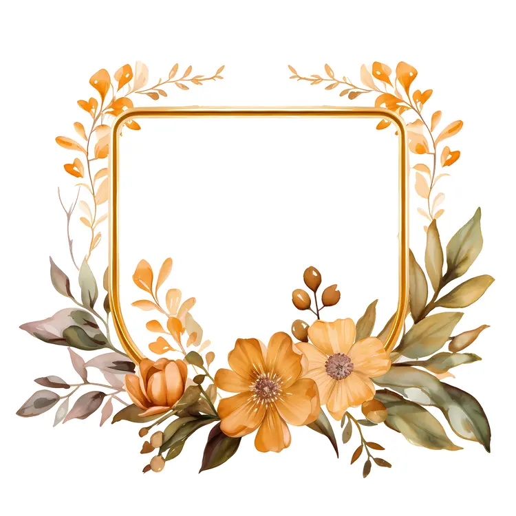 Yellow and Orange Floral Frame with Leaves