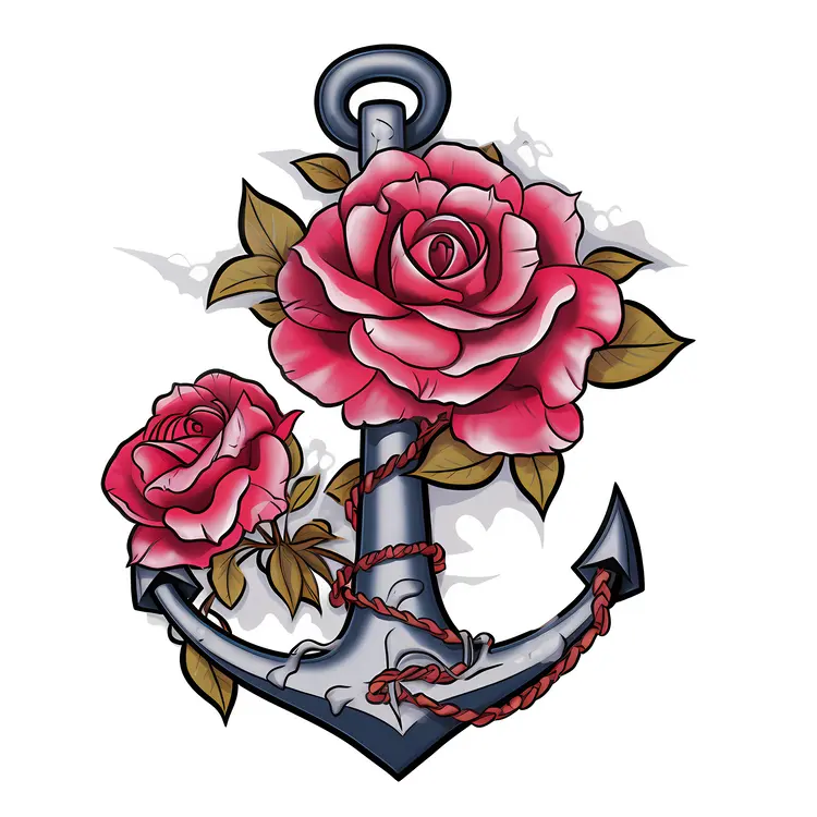 Elegant Anchor with Roses Tattoo Design