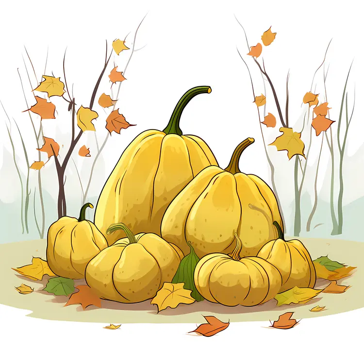 Yellow Pumpkins in Autumn Setting