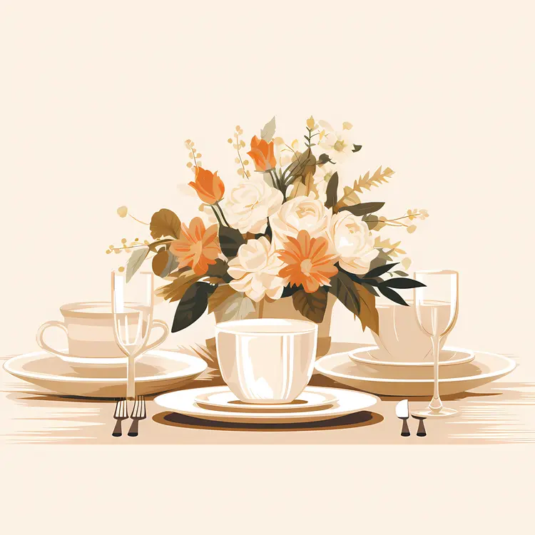 Elegant Table with Floral Centerpiece and Glasses