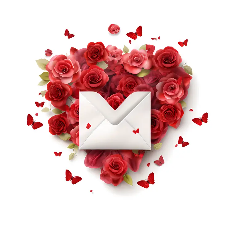 Envelope with Red Roses and Butterflies