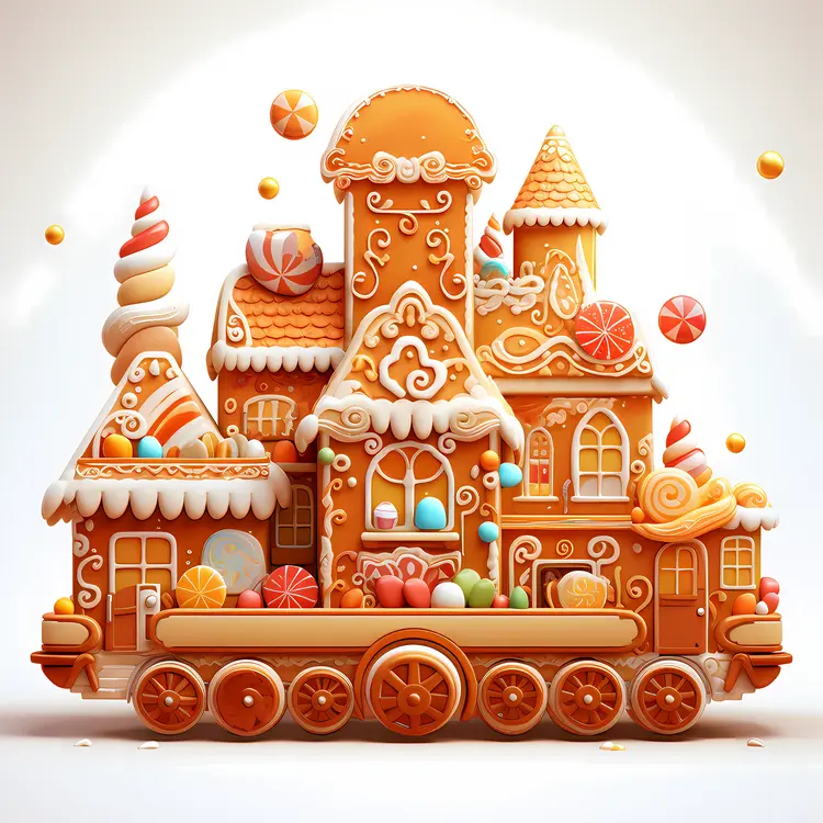 Gingerbread Train with House and Colorful Candies