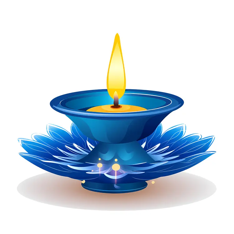Blue Oil Lamp with Flame for Diwali Celebration
