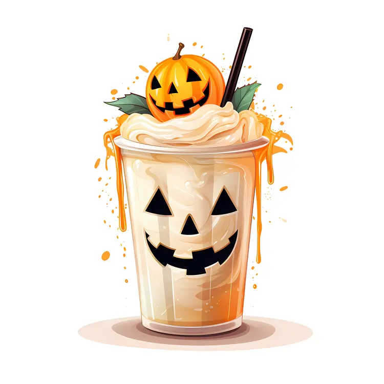 Pumpkin Milkshake with Whipped Cream and Straw