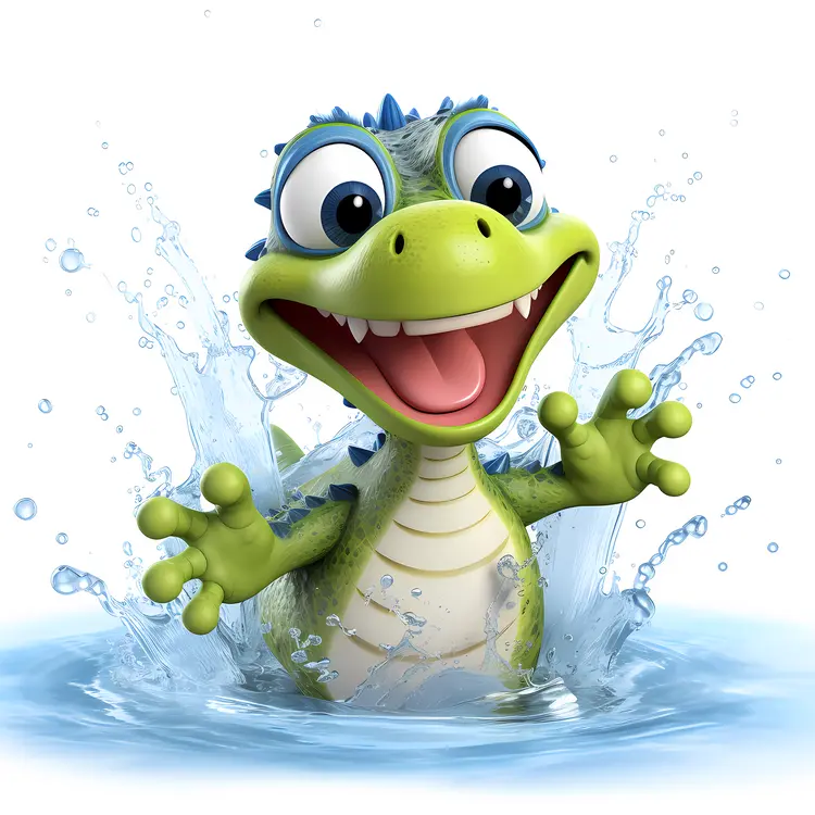 Happy Cartoon Dinosaur Splashing in Water