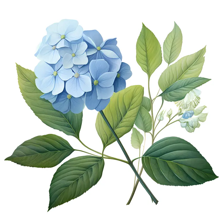 Blue Hydrangea with Leaves
