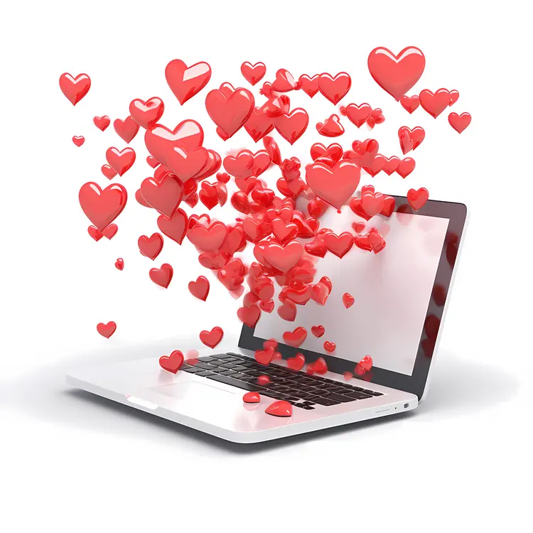 Laptop with Red Floating Hearts