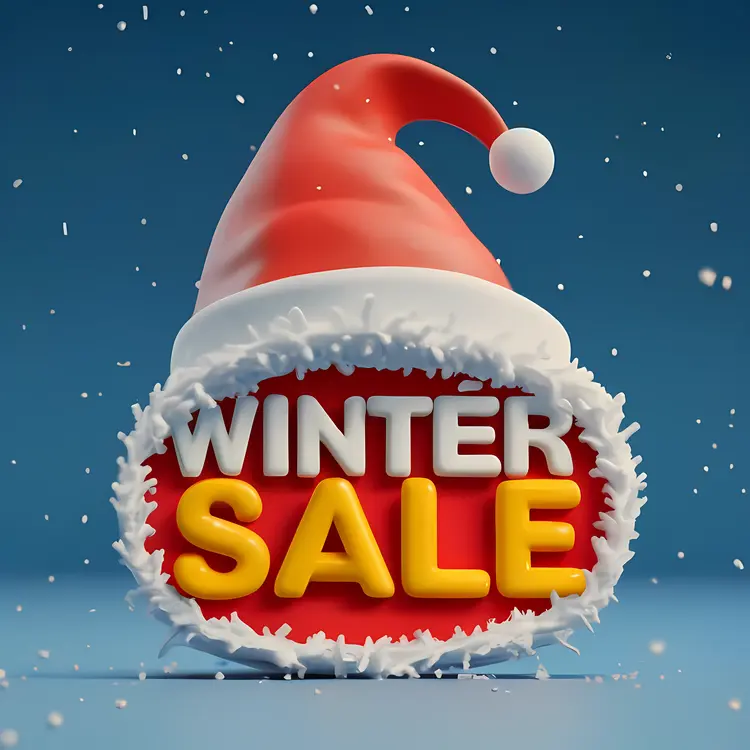 Winter Sale with Santa Hat and Snow