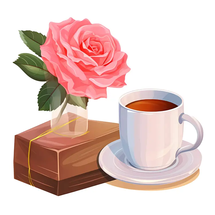 Rose with Tea and Book