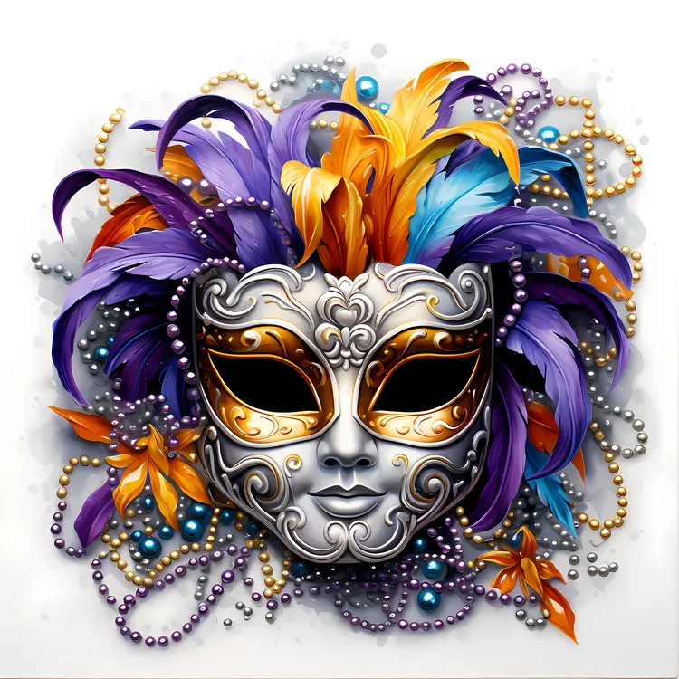 Ornate Mask with Feathers and Beads